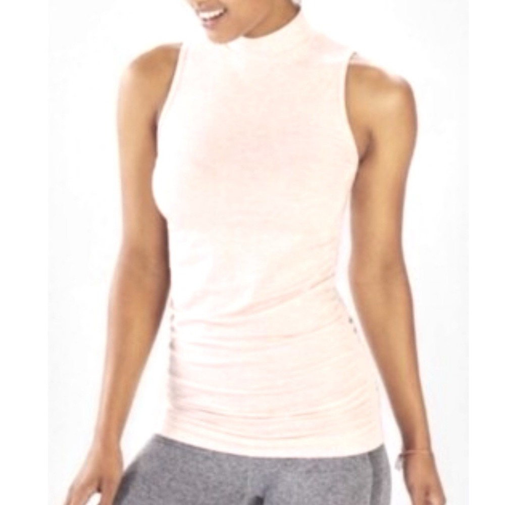 Fabletics Kathie Sleeveless High Mock Neck Tank Peach Size Medium Rouched Sides‎